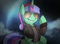 Size: 1540x1136 | Tagged: safe, artist:drawponies, oc, oc only, clothing, smiling, solo, sunglasses