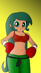 Size: 720x1280 | Tagged: safe, artist:toyminator900, character:timber spruce, my little pony:equestria girls, belly button, boxing, boxing gloves, breasts, busty forest pine, cleavage, clothing, equestria guys, female, forest pine, midriff, pants, rule 63, solo, sports bra, sweatpants