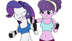 Size: 1280x720 | Tagged: safe, artist:toyminator900, character:rarity, character:suri polomare, my little pony:equestria girls, abuse, belly button, boxing, clothing, exeron fighters, female, midriff, mma, raribuse, simple background, sports bra, transparent background