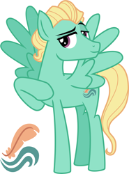 Size: 2378x3215 | Tagged: safe, artist:cheezedoodle96, artist:etherspear, edit, character:zephyr breeze, species:pegasus, species:pony, episode:flutter brutter, g4, my little pony: friendship is magic, alternate hairstyle, bedroom eyes, cutie mark, looking at you, male, raised hoof, raised leg, shaved, simple background, solo, spread wings, vector, white background, wings