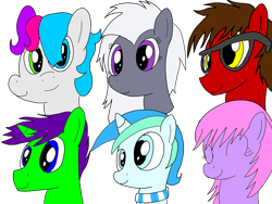 Size: 1600x1200 | Tagged: safe, artist:toyminator900, oc, oc only, oc:andandampersand, oc:aureai gray, oc:chip, oc:clever clop, oc:cyan lightning, oc:melody notes, species:pony, species:unicorn, colt, female, filly, glasses, male, younger