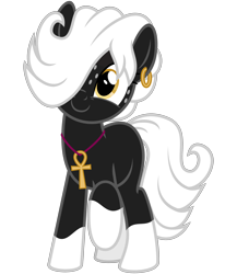 Size: 2600x3000 | Tagged: safe, artist:cheezedoodle96, derpibooru original, oc, oc only, oc:tragic, species:earth pony, species:pony, derpibooru community collaboration, .svg available, 2017 community collab, ankh, blank flank, c:, cute, ear piercing, earring, female, freckles, hair over one eye, jewelry, looking at you, mare, necklace, piercing, raised hoof, raised leg, simple background, smiling, solo, svg, transparent background, vector