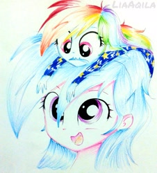 Size: 1854x2048 | Tagged: safe, artist:liaaqila, character:firefly, character:rainbow dash, species:human, my little pony:equestria girls, awesome, cute, dashabetes, firefly as rainbow dash's mom, hnnng, looking at each other, mother and daughter, smiling, traditional art, younger