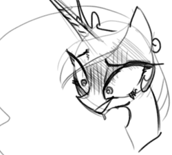Size: 415x375 | Tagged: safe, artist:tess, character:princess celestia, blushing, drool, female, grayscale, monochrome, sketch, solo