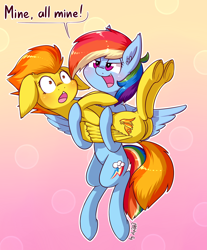 Size: 1920x2318 | Tagged: safe, artist:dsp2003, character:rainbow dash, character:spitfire, species:pegasus, species:pony, ship:spitdash, blushing, female, floppy ears, holding a pony, lesbian, open mouth, plot, scared, shipping