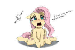 Size: 1800x1200 | Tagged: safe, artist:miokomata, character:fluttershy, both cutie marks, crying, dialogue, dilemma, female, floppy ears, looking at you, open mouth, sad, solo