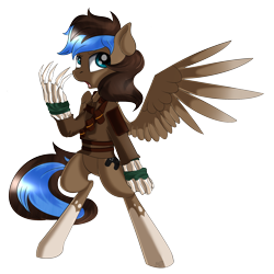 Size: 2001x2001 | Tagged: safe, artist:beardie, oc, oc only, oc:playthrough, species:pegasus, species:pony, bandolier, bipedal, bone, claws, clothing, commission, solo