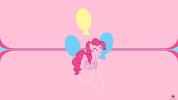 Size: 2560x1440 | Tagged: safe, artist:blackgryph0n, artist:luckreza8, artist:mentalsuicide1, character:pinkie pie, cutie mark, female, signature, smiling, solo, vector, wallpaper