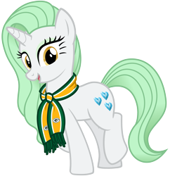 Size: 2900x3000 | Tagged: safe, artist:cheezedoodle96, character:charity sweetmint, species:pony, my little pony chapter books, rarity and the curious case of charity, .svg available, american football, artist interpretation, clothing, female, green bay packers, looking at you, mare, nfl, nfl playoffs, raised hoof, scarf, simple background, smiling, solo, sports, svg, transparent background, vector