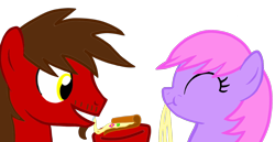 Size: 1600x828 | Tagged: safe, artist:toyminator900, oc, oc only, oc:chip, oc:melody notes, species:pegasus, species:pony, cheese, duo, flower, food, pizza, simple background, transparent background