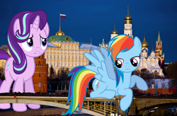 Size: 3760x2460 | Tagged: safe, artist:logan859, artist:luckreza8, artist:xpesifeindx, character:rainbow dash, character:starlight glimmer, species:pegasus, species:pony, species:unicorn, giant pony, giant rainbow dash, giant starlight glimmer, highrise ponies, irl, macro, mega/giant rainbow dash, moscow, photo, ponies in real life, russia