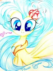 Size: 958x1280 | Tagged: safe, artist:liaaqila, character:princess skystar, species:seapony (g4), my little pony: the movie (2017), cute, female, floating heart, heart, looking at you, skyabetes, smiling, solo, traditional art
