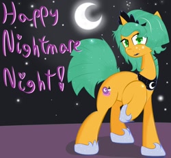 Size: 1280x1185 | Tagged: safe, artist:kryptchild, character:snails, ask glitter shell, clothing, crown, glitter shell, male, moon, necklace, nightmare night, shoes, solo, stars, trap