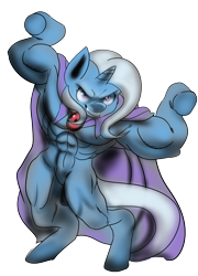 Size: 1200x1668 | Tagged: safe, artist:fauxsquared, character:trixie, species:pony, abs, arm hooves, armpits, bipedal, female, grand and muscular trixie, muscles, semi-anthro, simple background, smiling, solo, transparent background
