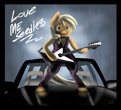 Size: 1280x1162 | Tagged: safe, artist:fauxsquared, character:applejack, species:anthro, species:earth pony, species:pony, species:unguligrade anthro, car, explorer, female, guitar, solo, trixie is magic