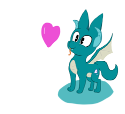 Size: 1894x1721 | Tagged: safe, artist:paskanaakka, derpibooru original, oc, oc only, oc:puppy love, species:dracony, fangs, forked tongue, heart, hybrid, paws, simple background, smiling, solo, spread wings, tongue out, transparent background, wings