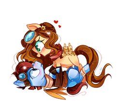 Size: 1024x916 | Tagged: safe, artist:ipun, oc, oc only, oc:copper lightning, oc:rose aether, species:earth pony, species:pony, blushing, clothing, female, goggles, heart, heart eyes, jacket, male, mare, oc x oc, original species, scented pony, shipping, simple background, stallion, straight, transparent background, wingding eyes