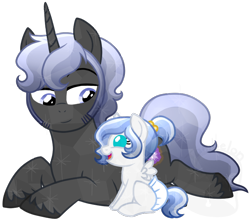 Size: 762x675 | Tagged: safe, artist:tambelon, oc, oc only, oc:lapis lazuli, oc:obsidian, parent:oc:opalescent pearl, parent:oc:prince topaz, parents:oc x oc, baby, brother and sister, foal, offspring, siblings, simple background, smiling, transparent background, watermark