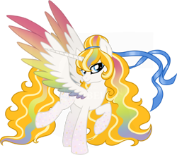 Size: 800x704 | Tagged: safe, artist:tambelon, oc, oc only, oc:iridia, species:alicorn, species:pony, alicorn oc, colored wings, colored wingtips, female, goddess, mare, multicolored wings, rainbow power, rainbow power-ified, simple background, solo, transparent background