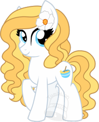 Size: 567x700 | Tagged: safe, artist:tambelon, oc, oc only, oc:cake batter, species:earth pony, species:pony, female, flower, flower in hair, mare, solo, watermark