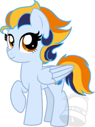 Size: 525x700 | Tagged: safe, artist:tambelon, oc, oc only, oc:seafire, parent:soarin', parent:spitfire, parents:soarinfire, species:pegasus, species:pony, female, filly, offspring, simple background, solo, transparent background, watermark