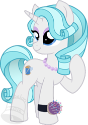 Size: 490x700 | Tagged: safe, artist:tambelon, oc, oc only, oc:chiffon lace, parent:coco pommel, parent:rarity, parents:marshmallow coco, species:pony, species:unicorn, female, jewelry, magical lesbian spawn, mare, necklace, offspring, simple background, solo, transparent background, watermark