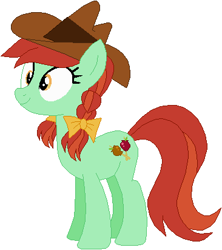 Size: 366x412 | Tagged: safe, artist:ra1nb0wk1tty, character:candy apples, species:pony, apple family member, bow tie, clothing, cowboy hat, hat, ponytails, simple background, solo, white background