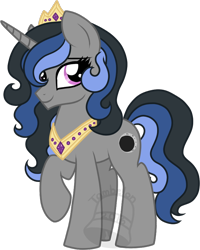 Size: 560x700 | Tagged: safe, artist:tambelon, oc, oc only, oc:princess penumbra, parent:good king sombra, parent:king sombra, parent:princess celestia, parents:celestibra, species:pony, species:unicorn, female, jewelry, mare, offspring, simple background, solo, tiara, transparent background, watermark