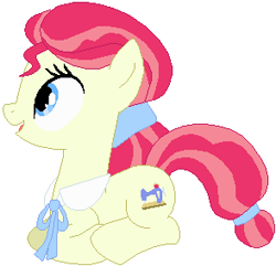 Size: 294x284 | Tagged: safe, artist:ra1nb0wk1tty, character:sew 'n sow, species:earth pony, species:pony, female, mare, prone, simple background, smiling, solo, white background