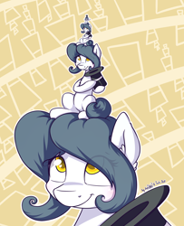 Size: 2134x2630 | Tagged: safe, artist:dsp2003, artist:lalieri, oc, oc only, oc:hattsy, species:earth pony, species:pony, blushing, clothing, collaboration, female, fractal, hat, recursion, top hat