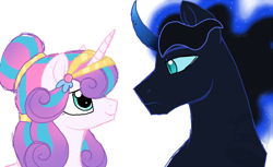 Size: 900x549 | Tagged: safe, artist:tambelon, character:princess flurry heart, oc, oc:lucid dreams, parent:king sombra, parent:princess luna, parents:lumbra, species:alicorn, species:pony, species:unicorn, canon x oc, female, male, mare, offspring, offspring shipping, older, shipping, simple background, stallion, straight, watermark, white background
