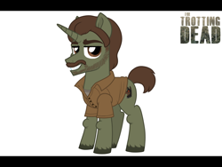 Size: 800x600 | Tagged: safe, artist:tambelon, species:pony, species:unicorn, clothing, crossover, male, ponified, shirt, simon, solo, stallion, the walking dead