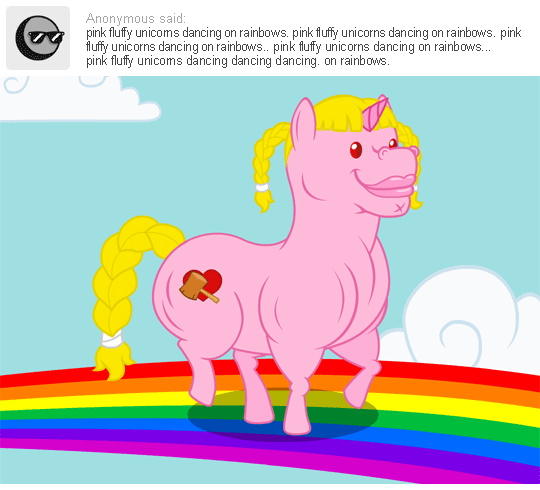 Size: 540x490 | Tagged: safe, artist:aha-mccoy, oc, oc only, oc:helga starkehuf, species:pony, species:unicorn, animated, ask, female, gif, mare, muscles, pink fluffy unicorns dancing on rainbows, solo, tumblr