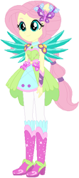 Size: 244x551 | Tagged: safe, artist:ra1nb0wk1tty, character:fluttershy, equestria girls:legend of everfree, g4, my little pony: equestria girls, my little pony:equestria girls, boots, crystal guardian, crystal wings, cute, female, high heel boots, ponied up, ponytail, simple background, solo, sparkles, super ponied up, white background, wings