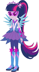 Size: 311x570 | Tagged: safe, artist:ra1nb0wk1tty, character:twilight sparkle, character:twilight sparkle (scitwi), species:eqg human, equestria girls:legend of everfree, g4, my little pony: equestria girls, my little pony:equestria girls, boots, crystal guardian, crystal wings, female, glasses, high heel boots, ponied up, ponytail, scitwilicorn, simple background, solo, sparkles, super ponied up, white background, wings