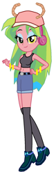 Size: 500x1540 | Tagged: safe, artist:themexicanpunisher, artist:therockinstallion, character:lemon zest, my little pony:equestria girls, belly button, bracelet, breasts, clothing, cosplay, costume, female, hand on hip, hat, headphones, high heels, jewelry, kobayashi-san chi no maid dragon, looking at you, miss kobayashi's dragon maid, quetzalcoatl, raised leg, shoes, shorts, simple background, solo, tights, white background