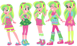 Size: 929x554 | Tagged: safe, artist:ra1nb0wk1tty, character:lemon zest, my little pony:equestria girls, boots, bracelet, camp everfree outfits, camp fashion show outfit, clothing, eyes closed, hand on hip, headband, high heels, jewelry, leg warmers, mary janes, necklace, necktie, pajamas, party dress, shoes, shorts, slippers, sneakers, socks