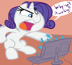 Size: 1100x1000 | Tagged: safe, artist:tess, character:rarity, species:pony, species:unicorn, angry, computer, diamond, female, mare, shut up and take my money, solo
