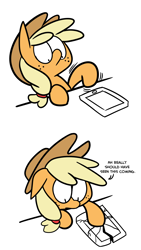 Size: 1280x2274 | Tagged: safe, artist:fauxsquared, character:applejack, species:earth pony, species:pony, broken, comic, female, horse problems, solo, tablet