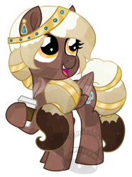 Size: 671x900 | Tagged: safe, artist:tambelon, oc, oc only, oc:sweet mocha, species:crystal pony, species:pegasus, species:pony, coffee, crystallized, female, hoof hold, jewelry, mare, simple background, solo, transparent background, watermark