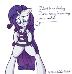 Size: 1122x1148 | Tagged: safe, artist:dsp2003, artist:lalieri, artist:lovepaddles, character:rarity, species:pony, species:unicorn, bipedal, blushing, collaboration, colored, dialogue, dressup game, female, semi-anthro, simple background, solo, white background