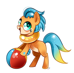 Size: 1000x984 | Tagged: safe, artist:ipun, species:earth pony, species:pony, beach ball, buizel, crossover, inner tube, looking at you, male, pokémon, ponified, simple background, solo, stallion, transparent background
