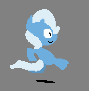 Size: 288x294 | Tagged: safe, artist:fauxsquared, character:trixie, species:pony, species:unicorn, animated, bipedal, female, gif, gray background, pixel art, running, simple background, smiling, solo, trixie is magic