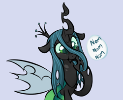 Size: 712x584 | Tagged: safe, artist:jessy, character:queen chrysalis, species:changeling, changeling queen, cheeselegs, cute, cutealis, cuteling, female, nom, solo