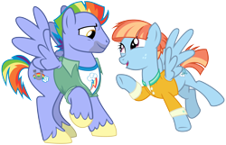 Size: 3100x2000 | Tagged: safe, artist:cheezedoodle96, character:bow hothoof, character:windy whistles, species:pegasus, species:pony, ship:windyhoof, .svg available, clothing, couple, duo, eye contact, female, flying, looking at each other, male, mare, pointing, rainbow dash's parents, shipping, shirt, simple background, smiling, spread wings, stallion, svg, transparent background, vector, wings