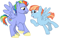Size: 3100x2000 | Tagged: safe, alternate version, artist:cheezedoodle96, derpibooru original, edit, character:bow hothoof, character:windy whistles, species:pegasus, species:pony, ship:windyhoof, .svg available, couple, duo, eye contact, female, flying, looking at each other, male, mare, missing accessory, nude edit, nudity, pointing, rainbow dash's parents, shipping, simple background, smiling, spread wings, stallion, svg, transparent background, vector, wings