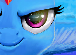 Size: 1798x1300 | Tagged: safe, artist:xbi, character:rainbow dash, species:pony, close-up, eye, eyes, face, female, smiling, smirk, solo