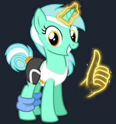 Size: 2800x3000 | Tagged: safe, artist:cheezedoodle96, character:lyra heartstrings, species:pony, species:unicorn, .svg available, alternate hairstyle, clothing, female, glowing horn, hand, leg warmers, looking at you, magic, magic hands, mare, shirt, simple background, smiling, solo, spandex, svg, tail bun, tail wrap, thumbs up, transparent background, vector, workout outfit
