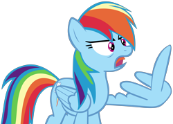 Size: 8091x5805 | Tagged: safe, artist:frownfactory, character:rainbow dash, species:pony, episode:parental glideance, g4, my little pony: friendship is magic, absurd resolution, angry, female, middle feather, middle finger, simple background, solo, transparent background, vector, vulgar, wing hands, wings