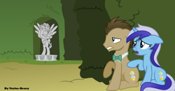 Size: 1024x531 | Tagged: safe, artist:vector-brony, character:doctor whooves, character:minuette, character:time turner, species:pony, episode:a royal problem, g4, my little pony: friendship is magic, doctor who, duo, scene interpretation, statue, weeping angel